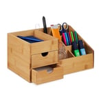 Relaxdays Organisateur Bureau, 2 tiroirs, 7 Compartiments, HxLxP: 15,5 x 33 x 20,5 cm, Espace de Travail, Bambou, Nature