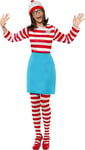 Smiffys Womens Wheres Wally Wenda Costume, Top, Skirt, Glasses, Tights  Hat, Siz