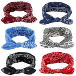 Yeshan Boho bågdiadem för kvinnor Vintage Paisley Bandana Blommigt hårband Elastiskt kaninöron Huvudomslag Söt håraccessoarer, 6-pack