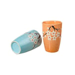 lachineuse - 2 Verres en Céramique Fleurs de Cerisiers - Coloris Bleu et Orange Pastel - Vaisselle Japonaise - Tasse Mug pour Thé, Café, Boissons Fraiches - Idée Cadeau Asie Chine Japon