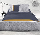 Home Linge Passion | Housse de Couette - 3 Pièces | 100% Coton - 57 Fils | 2 Personnes - 240x260 cm | TILT BLEU NAVY