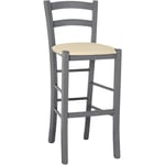 Tabouret haut en bois gris h 73 cm avec assise simili cuir beige crème