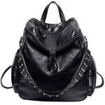 UTO Sac porté Dos Femme Sac à dos Sangle Rivet Orné PU Cuir Doux Vogue Elégant Fashion Noir