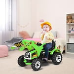 Tracteur pour Enfants 3-8 Ans Tracteur Electrique avec 2 Choix de Vitesse et Chargeuse Marche Avant et Arrière Vert Maison Chic