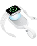 Charmast Portable Charger Compatible with Apple Watch Series 9/8/SE/UItra/7/6/5/4/3/2/1, 1200mAh Wireless iWatch Charger Power Bank Built in input Cable Keychain Travel Accessories (White)