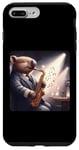 Coque pour iPhone 7 Plus/8 Plus Wombat joue du saxophone dans un club de jazz confortable et faiblement éclairé. Notes