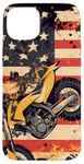 Coque pour iPhone 15 Plus Drapeau américain Art déco jaune pour moto Dirt Bike Braap