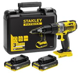 Stanley FATMAX Perceuse à Percussion 18V Lithium Ion Mandrin Une Main Vitesse Variable Faisceau LED Clip Ceinture Avec 1 Mallette 2 Batteries 18V 2Ah 1 Chargeur FMC625D2-QW