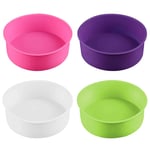 Silicone Cake Mould Round, 4Pcs Tins Round Cake Pan Set of 6" Non-Non-Stick Pastry Baking Molds Tray,Flexible Baking Tin Mold for Oven(Blue/red/Purple/Pink）