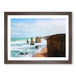 Seascape Victoria Australia Twelve Apostles Cliffs Beach No.2 Modern Framed Wall Art Print, Ready to Hang Picture for Living Room Bedroom Home Office Décor, Walnut A2 (64 x 46 cm)