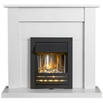 Adam Sutton Fireplace in Pure White with Helios Electric Fire In Black, 43 Inch