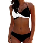 Bikini Set för Kvinnor med Vadderad BH Push Up Baddräkt Halter Baddräkt Strandkläder Black White L