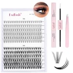 Fadlash Individual Eyelashes Cluster Lashes Kit 0.07 D Curl 8-16mm 10D+20D Eyelashes Extension Kit Natural Cluster Lashes with Lash Glue Bond and Seal,Tweezers Light Fluffy DIY at Home