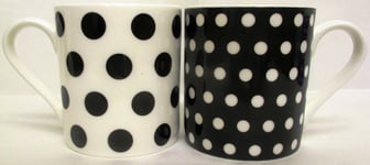 Black Dots & Spots Mugs Set of 4 Bone China Balmoral Black Mugs Decorated in UK