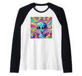 Colorful Alien with Halo and Wings Cool Pop Art Raglan Baseball Tee