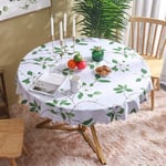 Table Cloth Wipe Clean Round White Green Flower Tablecloth Waterproof Oil-Proof Stain-Resistant Vinyl PVC Table Cover for Kitchen,Dining,Garden,Buffet,Party Indoor or Outdoor Tabletop Decor (120cm)