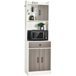 Buffet de Cuisine Meuble Cuisine Rangement avec 3 Portes et 1 Niche de Rangement, Passe-Câble 60 x 40 x 180 cm Blanc - Costway