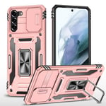 vumebao Coque pour Samsung S21 Plus 5G avec, Support 360° Rotatif Full Protection de la Caméra en PC Dur Anti-Chut Renforcée Armor Heavy Duty Antichoc Bumper Etui pour Samsung S21 Plus 5G Rose