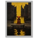 Nosferatu Lair Conceptual Art Oil Painting Yellow Sky Castle Ruins Red Demon Water Reflection Artwork Framed Wall Art Print A4