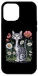 Coque pour iPhone 14 Plus Chemise pour chat amusant avec long cou floral marguerite coquelicot