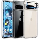 TAURI 5 in 1 Clear Case for Google Pixel 8 Pro Case, and 2X Screen Protector+2X Camera Lens Protector, [Not-Yellowing] [15 FT Grade Protection] Shockproof Case for Pixel 8 Pro 6.7 inch