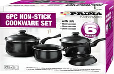 6 Pcs Black Carbon Steel Saucepan Set| Non-Stick with Lids