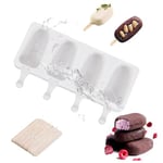 4 CavitéS Silicone Moule à CrèMe GlacéE Moules à Glace Sans Bpa Moule Sucettes GlacéEs Cake Pop Moules à Glace Ovales Silicone Ice Cream Moules Pour Les Sucettes GlacéEs, Desserts, Chocolats Diy