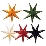 SUNBEAUTY Christmas 5Pcs Paper Stars 7 Pointed 12 Inch Green Red Black White Yellow Hanging Paper Star Lanterns Christmas Hanging Lamp Paper Decorations Wedding Birthday Christmas Home Party