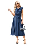 GRACE KARIN Robe Mi-Longue d'Été pour Femme Manches Papillon Ceinture Taille Élastique Robe D'Invité de Mariage Bleu Brillant XXL