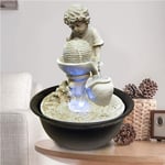 GEEZY Indoor Tabletop Fountain Water Feature LED Lights Polyresin Statues Home Decoration (Little Boy Fountain)