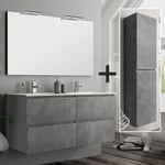 Cosyneo - Ensemble meuble de salle de bain 140cm double vasque + colonne de rangement - ciment (gris) - balea - Ciment (gris)
