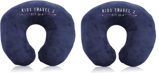 2x ADULT Kids Travel 2 Neck Pillow fleece surface Blue (2 Pillows)