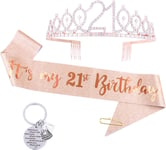 3pcs 21st Birthday Sash and Tiara Crown Rose Gold 21st Birthday Gifts for Girls