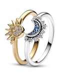 Pandora Celestial Sparkling Sun and Moon ring set 192675C01+162674C01