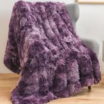 Wajade Couverture en Fausse Cachemire Fourrure en Peluche,Violet Blanc Crème Plaid Polaire, Couverture Polaire Fourrure Haute Qualité, Poil Long Douce et Confortable, Plaid Canape 160 x 200 cm