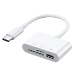 Universal Serial Bus Hub Adaptateur De Type C 3-En-1 C À Convertisseur De Bus Série Universel Tf Lecteur De Carte Sd Cf Ordinateur Portable Apple Huawei Téléphone Mobile Samsung Xiomi - Type White