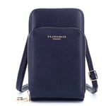 flora & co - Petit Sac Bandoulière Femme pour Smartphone 6.7 Pouces - Sacoche Multipoches Zippé pour Iphone 13 14 Pro Max - Pochette Multifonction Carte PU Cuir Léger - Mode Style - Bleu Marine