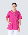 Almedahls Cerise/Vit V-blus Dam Rosa. XL