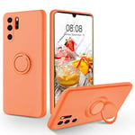 SouliGo Huawei P30 Pro Case Silicone Soft Gel Rubber Cover, 360° Ring Holder Kickstand for Magnetic Car Mount Slim Anti-Scratch Protective Shockproof Phone Case for Huawei P30 Pro 6.47" - Kumquat