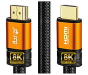 IBRA 2.1 Orange HDMI Cable 8K Ultra High-Speed 48Gbps Lead Supports 8K@60HZ, 4K@120HZ, 4320p, Compatible with Fire TV, 3D Support, Ethernet Function, 8K UHD, 3D-Xbox PlayStation PS3 PS4 PC etc- 3M