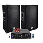 Pack Sono DJ 1200W Enceintes Bass Reflex 3 voies 12" 2x600W - Amplificteur 100W USB MP3 SD BLUETOOTH,PC, ENTRÉES MICROS Câbles