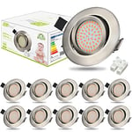 HiBay 10x Spot LED Encastrable Extra Plat 27mm Orientable 40°,Blanc Chaud 3000K 3.5W 400LM,Trou 70-80mm,Spots de Plafond Inox 220V Pour Cuisine Salon Interieur