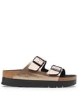 Birkenstock Two Strap Arizona Platform Birko-Flor Sandal - Metallic Taupe - Gold