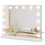 Dripex Miroir Maquillage Lumineux, Miroir LED 14 Lumières Miroir Hollywood Miroir Coiffeuse Contrôle Tactile Miroir Lumineux 3 Modes Luminosité Réglable 50 x 42 cm - Blanc