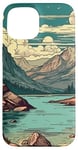 Coque pour iPhone 15 Rocky Mountain Lake Vintage Paysage graphique