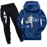 Ronaldo CR7 Sports Tracksuit Tvådelad Outfit Långärmad Pullover Hoodies Sweatshirt + Sweatpants Byxor Set Royal blue 130cm