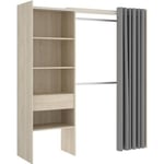 Dressing extensible avec rideau + 1 tiroir - SUIT - Décor chêne naturel - Contemporain - Design