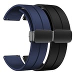 2 pièces Bracelet de montre magnétique 20 mm pour Samsung Galaxy Watch 6 5 4 40/44/42/46/43/47mm/Galaxy Watch 5 Pro Band 45 mm Fermoir magnétique pliant Bandes de sport en silicone,Rock Blue & Black