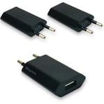 Waytex Lot de 3 Chargeurs Secteur USB pour Mobile Prise Murale européenne 2 Broches, USB-A Prise Chargeur Universel Noir