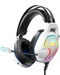 Ozeino Casque Gaming pour Ps5 Ps4 PC Xbox Switch, Casque Gamer à réduction de Bruit avec Micro, Lumière RGB, Serre-tête à Suspension Auto-Ajustable, Casque Jack 3.5mm, Blanc